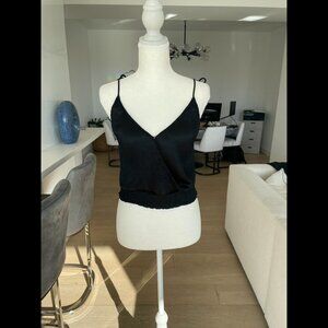 ASTR The Label Black Pleated Tie Strap Camisole Crop Top XS